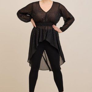 Torrid Chiffon Rainbow Clip Dot Smocked Waist Extreme High Low Top NWT